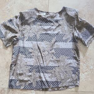 Floral Pattern Blouse - Navy and Beige